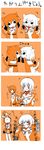  1girl 4koma afterimage animal_ears artist_request cagalli_yula_athha cat_ears caught comic flustered gundam gundam_seed gundam_seed_destiny hand_puppet humming in_the_face kira_yamato kiss long_sleeves musical_note outstretched_arms puppet spread_arms tail throwing translated tsundere 