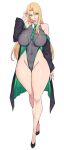  1girl absurdres adapted_costume ass_visible_through_thighs bare_shoulders black_cloak black_shoes blonde_hair breasts cloak collar collared_leotard commentary covered_navel curvy genderswap genderswap_(mtf) green_cloak green_eyes green_necktie grey_leotard gurimjang hair_intakes hair_over_shoulder hand_in_own_hair harry_potter_(series) highleg highleg_leotard highres hogwarts_school_uniform huge_breasts leotard lips long_hair long_legs looking_at_viewer malfoid narrow_waist necktie parted_bangs school_uniform shoes smile solo thick_thighs thigh_gap thighs very_long_hair white_collar wide_hips wizarding_world 