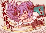  1girl azur_lane black_horns breasts chibi chibi_only cleavage commentary_request commission curled_horns friedrich_carl_(azur_lane) friedrich_carl_(the_midnight_channel)_(azur_lane) glasses highres horns large_breasts mole mole_under_mouth official_alternate_costume purple_hair sassa_(onion) semi-rimless_eyewear skeb_commission solo tongue tongue_out 