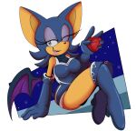alternate_costume anthro back_wings bat bat_wings big_ears blue_boots blue_clothing blue_dress blue_footwear blue_gloves blue_handwear boots chaos_emerald clothing dress female footwear gem gloves hair handwear hi_res high_heeled_boots high_heels knee_boots knee_highs legwear lipstick looking_at_viewer makeup mammal membrane_(anatomy) membranous_wings nub_tail one_eye_closed one_fang open_mouth open_smile pink_lipstick pointy_ears prick_ears rouge_the_bat rouge_the_bat_(dominatrix) sega shoes short_hair sitting smile solo sonic_the_hedgehog_(series) spread_wings starmedals tail tan_body tan_snout tongue wings wink winking_at_viewer