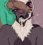 animal_genitalia animal_penis anthro balls bat bodily_fluids canine_genitalia canine_penis caspian_(chirxpteras) chiro_(chirxpteras) chirxpteras cum cum_in_mouth cum_inside cum_on_tongue dripping drooling ejaculation erection fluffy_mane fur genital_fluids genitals grey_body grey_fur hi_res hyena knot knotted_penis male male/male mammal mane markings megabat mouth_shot multicolored_body multicolored_fur open_mouth penis penis_on_face pink_penis saliva saliva_drip saliva_on_tongue solo_focus spots spotted_ears spotted_hyena spotted_markings spotted_tongue teeth tongue white_body white_fur white_mane yellow_eyes