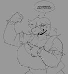 anthro biceps big_breasts big_muscles breasts clothed clothing deltarune digital_media_(artwork) english_text female fimif flexing hair hi_res huge_breasts looking_at_viewer monochrome muscular muscular_anthro muscular_female simple_background sketch smile solo susie_(deltarune) text undertale_(series) wide_hips