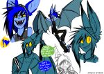 2020 alternative_fashion apron armband bat blue_body blue_fur blue_hair breasts clothing english_text fangs female fingerless_gloves fur gloves hair handwear hat headgear headwear jewelry jollylink kiara_(jollylink) long_ears looking_at_viewer mammal messy_hair messy_lines necklace pointy_nose scene_(fashion) shirt side_boob tank_top teeth text tomboy topwear torn_clothing wings wristband yellow_eyes