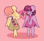 2019 accessory anthro blush bodily_fluids braided clothing covering covering_face digital_media_(artwork) dot_eyes dress duo equid equine eyes_closed female flower flower_in_hair fluttershy_(mlp) friendship_is_magic giving_flower green_clothing green_dress hair hair_accessory hasbro horn levitating_object looking_away mammal mane my_little_pony mythological_creature mythological_equine mythology pegasus pink_background pink_clothing pink_dress pink_mane plant purple_mane shy simple_background simple_eyes smile sweat twilight_sparkle_(mlp) typhwosion using_magic_on_object winged_unicorn wings