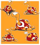  ... absurdres artist_name black_eyes highres multiple_views no_humans pixelated pokemon pokemon_(creature) pokemon_focus sakanagi_(a_r_co) shell shuckle speech_bubble spoken_ellipsis turtle yellow_background 