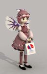  3d animal_ears brown_eyes brown_legwear colonel_sanders dress grey_background hat kfc kneehighs lowres mystia_lorelei oota_jun'ya_(style) parody pink_hair shiobi_(studiosiobi) short_hair simple_background solo standing style_parody touhou wings 