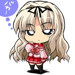  blonde_hair celebi_ryousangata chibi kusugawa_sasara long_hair long_sleeves lowres pleated_skirt school_uniform serafuku skirt solo thighhighs to_heart_2 