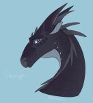 2021 ambiguous_gender black_body black_scales clearsight_(wof) dragon english_text european_mythology eyelashes feral hi_res horn long_neck looking_at_viewer mythological_creature mythological_scalie mythology nightwing_(wof) purple_eyes scales scalie simple_background smile snout solo spikes spikes_(anatomy) suntropikl text western_dragon wings_of_fire
