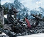 3_toes 3d_(artwork) 6:5 absurd_res alduin animal_genitalia animal_penis bethesda_game_studios black_body blender_(artwork) bodily_fluids claws digital_media_(artwork) dragon drinking drinking_urine european_mythology feet feral genital_fluids genital_slit genitals hi_res horn knot knotted_penis lying male male_peeing microsoft mountain mythological_creature mythological_scalie mythology on_back open_mouth oral outside peeing peeing_in_mouth penis plant potatotime red_eyes scalie skyrim snow solo the_elder_scrolls toes tree urine urine_in_mouth urine_in_own_mouth urine_stream watermark watersports western_dragon wings wyvern