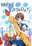  birthday birthday_cake cake candle fire food hanamo happy_birthday minigirl original pleated_skirt school_uniform serafuku skirt solo 