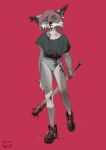 2020 angry annoyed anthro artist_name bandage bandaged_leg bat_(object) biped black_lips blood blood_drip blood_on_bandage blood_on_boots blood_on_clothing blood_on_face blood_on_footwear blood_on_fur blood_on_hand blood_on_leg blood_on_neck blood_on_object blood_on_shirt blood_on_torso blood_on_underwear blood_on_weapon bodily_fluids boots brown_body brown_boots brown_clothing brown_eyebrows brown_footwear brown_fur brown_nose canid canine canis cheek_tuft closed_frown clothing colored colored_sketch digital_drawing_(artwork) digital_media_(artwork) dripping ear_markings ear_tuft ears_down exhausted eye_through_hair eyebrow_through_hair eyebrows facial_tuft felid feline female female_anthro fluffy fluffy_tail footwear front_view frown full-length_portrait fur furrowed_eyebrows green_clothing green_eyes green_shirt green_t-shirt green_topwear grey_body grey_clothing grey_fur grey_panties grey_underwear guide_lines hair half-closed_eyes hi_res holding_bat holding_object holding_weapon hybrid iris laced_boots lips looking_aside looking_forward lynx lynxwolf lynxwolf_(lynxwolf2) mammal markings mostly mouth_closed nailed_bat narrowed_eyes nosebleed panties pantsless_anthro pantsless_female pink_clothing pink_footwear pink_hair pink_socks pivoted_ears plantigrade pointy_ears portrait prick_ears pupils red_background scuff_marks shirt shoelaces shoelaces_untied shoes simple_background sketch slim socks solo straight_hair t-shirt tail text topwear translucent translucent_hair tucked_shirt tuft underwear walking weapon white_body white_fur wolf wounded