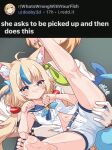  2girls :3 absurdres ahoge animal_ears ass barefoot blonde_hair blue_nails blue_streaks blush cat_ears commentary dooby dooby_(1st_costume) english_commentary english_text feet fins fish_tail flat_chest foreshortening highres indie_virtual_youtuber long_hair looking_at_viewer multicolored_hair multiple_girls nail_polish navel paw_pose reddit sailor_collar sameko_saba sameko_saba_(1st_costume) school_uniform serafuku shark_tail short_hair shorts sleeveless soles spread_legs streaked_hair sweatdrop tail toenail_polish toenails toes twintails varliet virtual_youtuber 