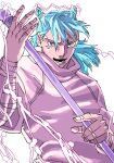  1boy absurdres blue_eyes blue_hair double_bun electricity hair_bun highres holding holding_staff jujutsu_kaisen kashimo_hajime lightning long_hair open_mouth simple_background solo staff vroom622226 white_background 