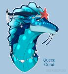 2020 absurd_res accessory ambiguous_gender bioluminescence coral_(wof) crown dragon ear_piercing ear_ring english_text european_mythology feral fin furgonomics glowing headgear hi_res horn horn_accessory jewelry long_neck markings mythological_creature mythological_scalie mythology necklace piercing ring_piercing scalie seawing_(wof) simple_background snout solo suntropikl text tiara western_dragon wings_of_fire