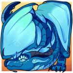 1:1 2026 ambiguous_gender blue_body blue_eyes blue_scales claws dragon european_mythology feral fin finger_claws gradient_background hi_res horn kovi_kodi long_neck markings membrane_(anatomy) membranous_wings mythological_creature mythological_scalie mythology scales scalie seawing_(wof) simple_background smile snout solo tsunami_(wof) western_dragon wings wings_of_fire