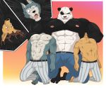 abs anthro antlers armpit_fetish armpit_hair armpit_play armpit_worship asphyxiation bear beastars body_hair body_worship border bottomwear canid canine canis choking claws clothing deer defeated domination/submission eye_scar facial_scar fight giant_panda gouhin_(beastars) gradient_background group gyaku_ryona heel hi_res horn jobber legoshi_(beastars) louis_(beastars) male male/male mammal nipples pain pants pecs questionable_consent scar simple_background toe_claws trio whisp_jc white_border wolf wounded wrestling
