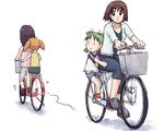  ayase_fuuka azumanga_daiou bicycle creator_connection crossover emoncake. eyebrows ground_vehicle kasuga_ayumu koiwai_yotsuba long_sleeves lowres mihama_chiyo multiple_girls multiple_riders pillion quad_tails riding short_twintails thick_eyebrows twintails yotsubato! 