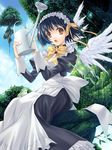  blue_hair frog keg long_sleeves maid original short_hair solo watering_can wings 