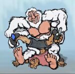 4_arms 5_fingers 5_toes anthro bear black_bottomwear black_clothing black_nose black_shorts bottomwear brown_body brown_fur brush clothed clothed_anthro clothed_male clothing duo electric_toothbrush feet fingers fur hairbrush holding_brush holding_object holding_toes humanoid_feet kctk laugh male mammal multi_arm multi_limb muscular muscular_male nipples open_mouth open_smile pecs plantigrade red_clothing red_shirt red_topwear restrained sasquatch shirt shorts size_difference smile tail tail_tickle tickle_fetish tickle_torture tickling tickling_belly tickling_feet toes topwear white_body white_fur