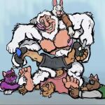 4_arms 5_fingers 5_toes anthro bear black_bottomwear black_clothing black_nose black_shorts bottomwear brown_body brown_fur brush clothed clothed_anthro clothed_male clothing domestic_cat electric_toothbrush eyewear feet felid feline felis fingers fur fur_markings glasses gloves_(marking) group hairbrush holding_brush holding_feather holding_object holding_toes humanoid_feet kctk lagomorph laugh leporid looking_at_another loose_feather male mammal markings multi_arm multi_limb muscular muscular_male nipple_fetish nipple_play nipples open_mouth open_smile pecs pink_inner_ear pink_loose_feather plantigrade purple_body purple_fur rabbit red_clothing red_shirt red_topwear restrained sasquatch shirt shorts size_difference smile tail tail_tickle teeth tickle_fetish tickle_torture tickling tickling_belly tickling_feet tickling_nipples tickling_nose toes topwear whiskers white_body white_fur