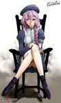  artist_name beret braid chair crossed_legs garters green_eyes hat kisaragi_quon light_smile long_hair long_sleeves no_panties pink_hair purple_hair pussy rahxephon single_braid sitting solo suzuki_kyoutarou uncensored upskirt 