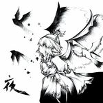  animal_ears bird chaotic-unknown dress greyscale hat long_sleeves monochrome mystia_lorelei short_hair solo touhou wide_sleeves wings 