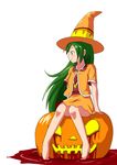  barefoot blood gahiro green_hair halloween hat jack-o'-lantern original profile solo witch_hat 