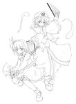  fan folding_fan ghost greyscale hat hitodama katana konpaku_youmu konpaku_youmu_(ghost) long_sleeves monochrome multiple_girls saigyouji_yuyuko scabbard sheath sword tassel touhou triangular_headpiece weapon yukitarou_(awamori) 