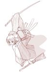  artist_request bamboo_broom broom katana kohaku long_sleeves monochrome solo sword tsukihime weapon 