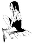  angry barefoot dress_shirt full_body greyscale looking_away monochrome nishino_juutarou original profile shirt sitting skirt solo 