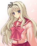  blonde_hair blue_eyes blush bow kusugawa_sasara kyougoku_shin long_hair long_sleeves lowres pink_bow ribbon school_uniform serafuku skirt solo to_heart_2 