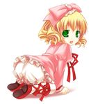  all_fours ass blonde_hair blush bow hina_ichigo kneeling long_sleeves looking_back niwatoriya pink_bow rozen_maiden solo 
