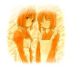 apron closed_eyes hisui jas kohaku long_sleeves maid multiple_girls short_hair siblings sisters smile tsukihime twins 