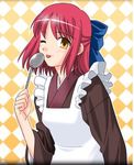  ;p apron artist_request half_updo kohaku long_sleeves lowres one_eye_closed red_hair short_hair solo tongue tongue_out tsukihime yellow_eyes 