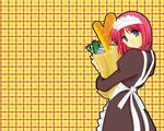  apron artist_request bag blue_eyes bread food hisui long_sleeves maid red_hair shopping short_hair solo tsukihime wallpaper 