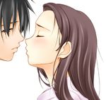  1girl big_wednesday black_hair blush brown_hair closed_eyes couple face-to-face hetero imminent_kiss kawada_tomoko kimi_kiss kiss 