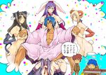  4girls :d :p ;( artoria_pendragon_(all) bag bathrobe bell blazer blindfold blonde_hair blue_eyes blue_hair breasts brown_pants bunny_tail cat_tail choker collarbone convenient_arm convenient_head dark_skin desk detached_sleeves dreaming emiya_shirou fate/stay_night fate_(series) fur_trim green_eyes grin groin hanging_breasts harem head_wings homurahara_academy_uniform jacket jingle_bell large_breasts looking_at_viewer matou_sakura matou_shinji medium_breasts multiple_boys multiple_girls muscle navel nude one_eye_closed open_mouth out-of-frame_censoring pants red_hair red_ribbon ribbon rider saber school_bag school_desk school_uniform self_fondle sleeping smile spread_legs stomach sweatdrop tail thighhighs tongue tongue_out toosaka_rin translated usuiken white_legwear 