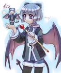  bat_wings baton chain collar doll grey_hair long_sleeves original pantyhose purple_eyes shorts solo tail waku_(waku_no_hito) wings 