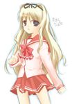  artist_request blonde_hair blue_eyes bow kusugawa_sasara long_hair long_sleeves lowres pleated_skirt ribbon school_uniform serafuku skirt solo to_heart_2 