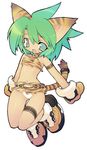 animal_ears animal_print belt blade_(galaxist) boots cat_ears cat_paws cat_tail cham_cham gloves green_eyes green_hair jumping lowres midriff miniskirt navel open_mouth panties paw_gloves paws samurai_spirits shoes short_hair skirt smile snk solo tail thigh_gap tiger_print underwear white_panties 