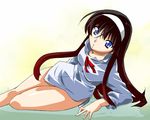  arm_support bottomless hairband long_hair long_sleeves solo takase_hironori thighs toono_akiha tsukihime white_hairband 