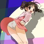  antenna_hair ass back brown_eyes brown_hair cameltoe dancing dress drill_hair full_moon_wo_sagashite hands_on_hips haruyama_kazunori kouyama_mitsuki leaning_forward long_sleeves looking_back lowres panties pantyshot pantyshot_(standing) shadow short_hair smile solo standing thighs underwear upskirt white_panties wind wind_lift 