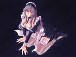  artist_request breasts choker copyright_request garters large_breasts long_sleeves maid solo thighhighs 