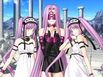  blindfold cloud column day dress euryale facial_mark fate/hollow_ataraxia fate/stay_night fate_(series) forehead_mark game_cg long_hair multiple_girls outdoors pillar purple_hair rider ruins siblings sisters sky statue stheno takeuchi_takashi twins twintails very_long_hair 