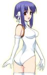  :d android artist_request ass bare_shoulders blue_hair blush breasts covered_nipples cowboy_shot elbow_gloves from_side gloves halterneck happy ilfa impossible_clothes impossible_leotard leotard looking_at_viewer looking_back medium_breasts open_mouth outline red_eyes robot_ears short_hair_with_long_locks sidelocks simple_background smile solo thighhighs to_heart_2 turtleneck twisted_torso white_background white_gloves white_legwear 