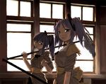  carrying_over_shoulder hair_ribbon kuro_(ukagaka) maid mop multiple_girls ribbon sun-3 twintails ukagaka window 