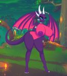  anthro anthrofied big_breasts blue_eyes breasts cocaine-leopard cynder dragon featureless_crotch female horn jewelry long_legs night outside solo spyro_the_dragon standing video_games wide_hips wings 