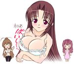  blush bra breasts cleavage closed_mouth copyright_request face jewelry large_breasts lingerie multiple_girls necklace nipple_slip nipples red_eyes smile underwear yamaguchi_homupe 