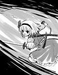  :o artist_request ass bangs bob_cut bow dual_wielding from_behind greyscale hair_bow hairband holding katana konpaku_youmu leaning_forward long_sleeves looking_back monochrome outstretched_arms running sheath shirt short_hair sketch skirt skirt_set solo sword touhou v-shaped_eyebrows vest weapon 