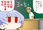  1girl angel_(evangelion) ayanami_rei blue_hair chibi classroom gainaxtop hikawa_hekiru indoors neon_genesis_evangelion red_eyes sachiel teacher translated wide_face 